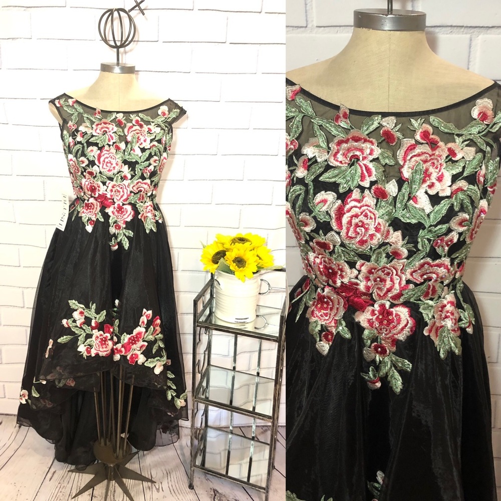 Blush Black Floral High Low sleeveless formal Gown - Picture 2 of 7